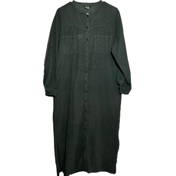 Vintage Boston Proper Maxi Shirt Dress Corduroy 90s Cotton Pockets Green  Large